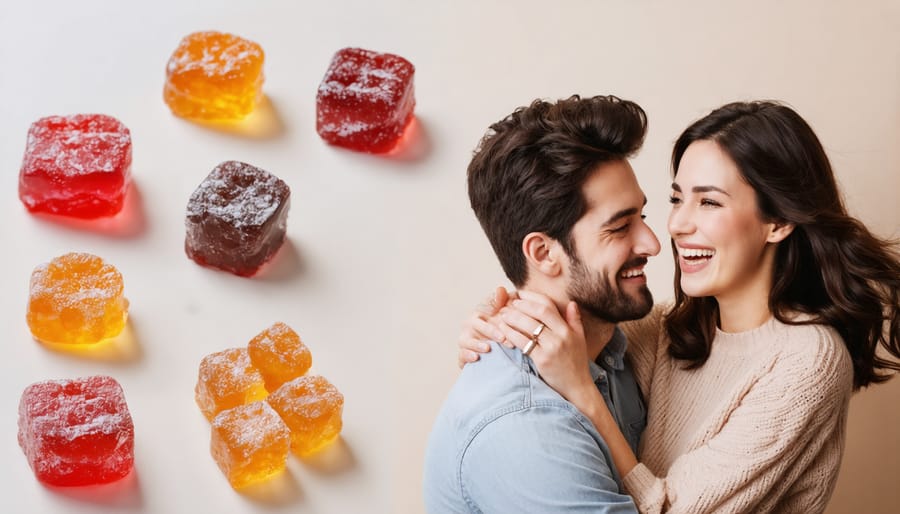 Engagement photo with freeze dried candies reflecting personal significance